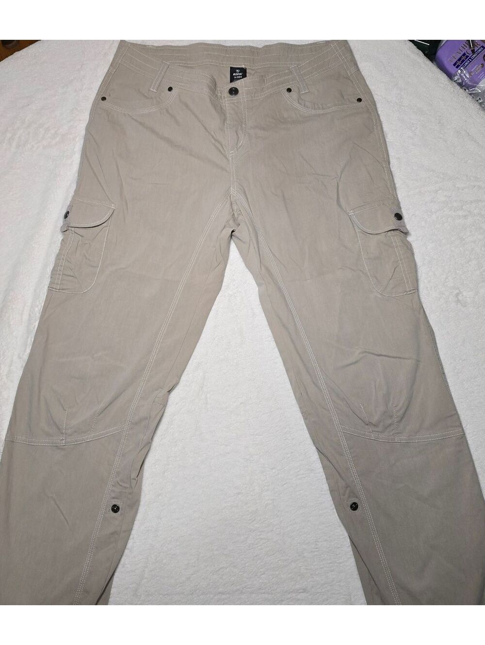 Kuhl Splash Roll Up Cargo Pants Womens 14 Reg Khaki Tan Hiking Outdoor Measured